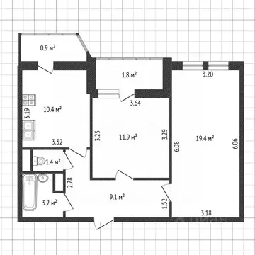 2-к кв. Санкт-Петербург Заставская ул., 46к1 (55.4 м)