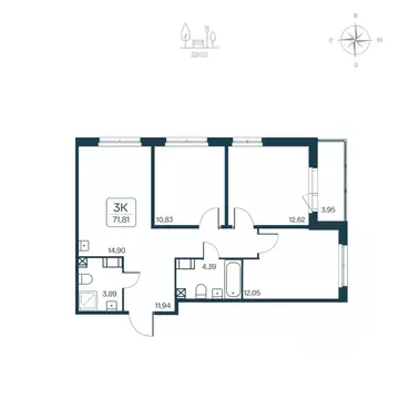 3-к кв. Ленинградская область, Всеволожский район, Заневское городское ...