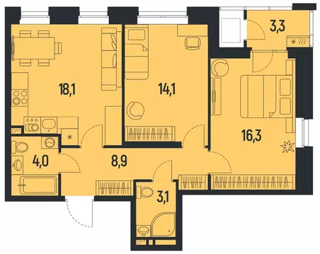 2-к кв. Пермский край, Пермь Ераничи мкр,  (66.2 м)