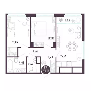 2-к кв. Рязанская область, Рязань Московское ш. (53.13 м)