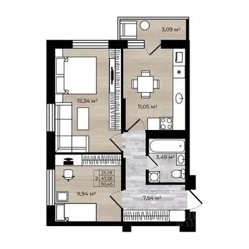 2-к кв. Ярославская область, Ярославль Северный жилрайон, 15-й мкр, 1 ...