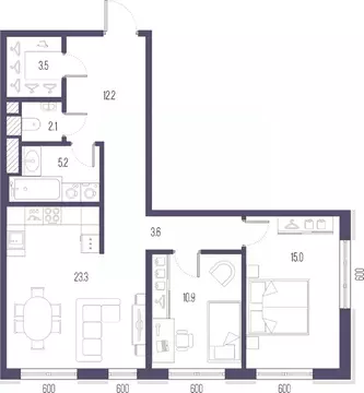 2-к кв. Санкт-Петербург ул. Стахановцев, 1 (75.8 м)