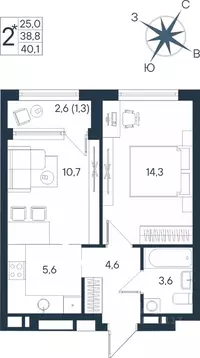 Студия Пермский край, Пермь ул. Космонавта Беляева, 17 (40.1 м)