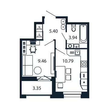 1-комнатная квартира: Новоселье, Центральная улица, 30к2 (29.1 м)