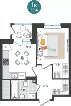1-к кв. Пермский край, Пермь ул. Куфонина, 1 (33.4 м)