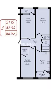 3-к кв. Ставропольский край, Кисловодск ул. 40 лет Октября, 37Б (88.92 ...