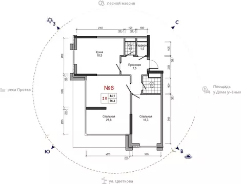 2-к кв. Калужская область, Обнинск ул. Усачева (76.3 м)