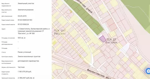 Участок в Севастополь Бастион садоводческое товарищество, 189 (5.05 ...