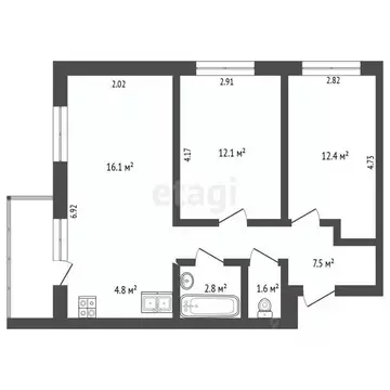 2-к кв. Архангельская область, Архангельск ул. Дежневцев, 5 (46.6 м)