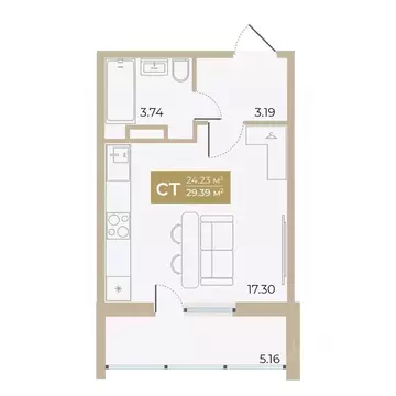 Студия Тюменская область, Тюмень ул. Алматинская, 5 (24.23 м)
