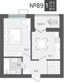 1-к кв. Калининградская область, Пионерский Рабочая ул., 11 (34.8 м)
