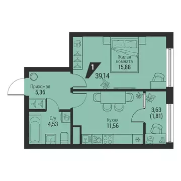 1-комнатная квартира: Екатеринбург, проспект Космонавтов, 100 (39.14 ...