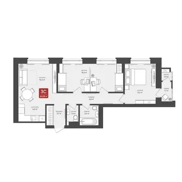 3-комнатная квартира: Новосибирск, Промышленная улица, 7 (63.05 м)