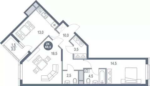 2-к кв. Московская область, Котельники Новые Котельники мкр, 11 (68.0 ...