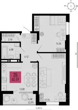 2-к кв. Ростовская область, Аксай  (60.59 м)
