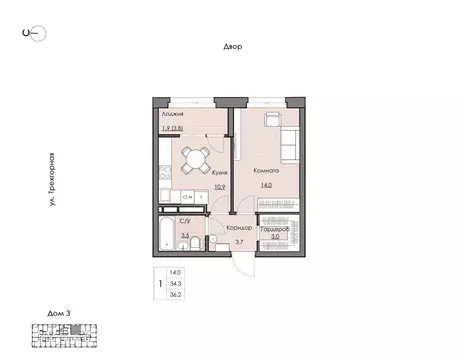 1-к кв. Хабаровский край, Хабаровск Воронежская ул., 161А (36.2 м)