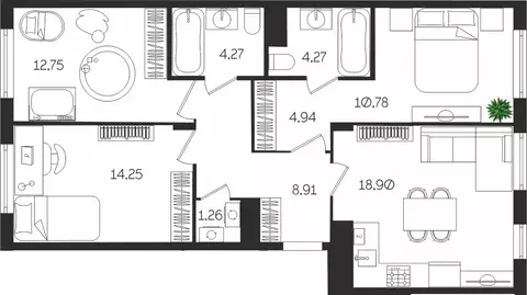 3-к кв. Тульская область, Тула ул. Богородицкая, 8В (80.21 м)