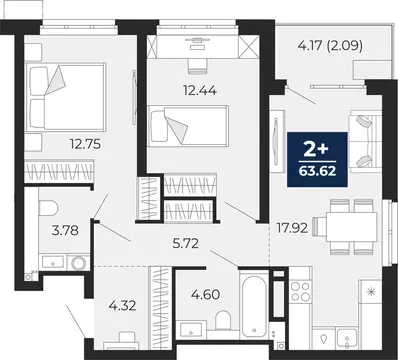 2-комнатная квартира: Тюмень, Арктическая улица, 14 (65.7 м)