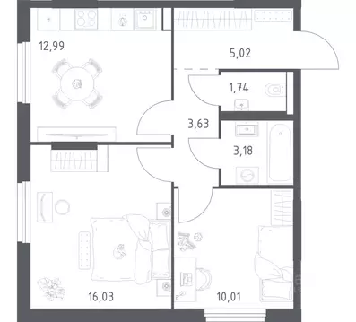 2-к кв. Башкортостан, Уфа ул. Минигали Губайдуллина, 8к9 (52.6 м)