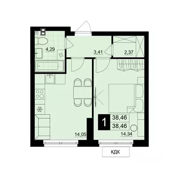 1-к кв. Самарская область, Самара АмГрад жилой комплекс (38.46 м)