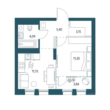 1-к кв. Хабаровский край, Хабаровск Адмирал жилой комплекс (37.51 м)