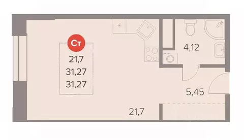 Студия Московская область, Люберцы Октябрьский просп., 28А (31.27 м)