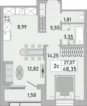 2-к кв. Башкортостан, Уфа Бакалинская ул., 9/1 (48.35 м)