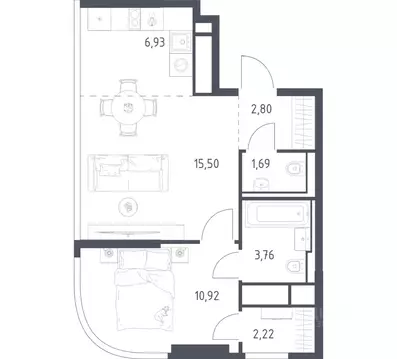 1-к кв. Москва Квартал на воде жилой комплекс, к5 (43.82 м)