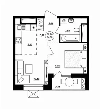 2-к кв. Хабаровский край, Хабаровск ул. Демьяна Бедного (34.36 м)