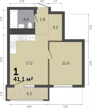1-к кв. Свердловская область, Екатеринбург Малевич жилой комплекс ...