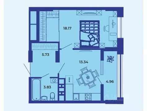 1-к кв. Брянская область, Брянск ул. Комарова, 47 (46.03 м)