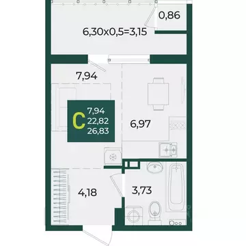 Студия Краснодарский край, Краснодар Образцово мкр,  (26.83 м)