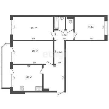 3-комнатная квартира: Тюмень, улица Московский Тракт, 145к2 (90.5 м)