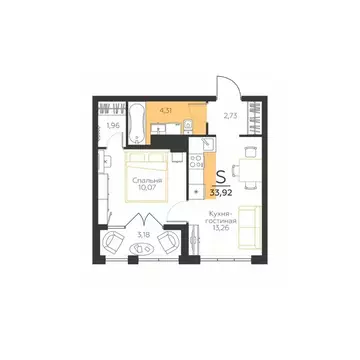 1-к кв. Тульская область, Тула городской округ, пос. Молодежный 10А ...