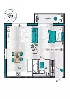 1-к кв. Приморский край, Уссурийск Радужный мкр,  (46.8 м)