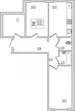 2-к кв. Псковская область, Псков Рижский просп., 94Г (65.32 м)