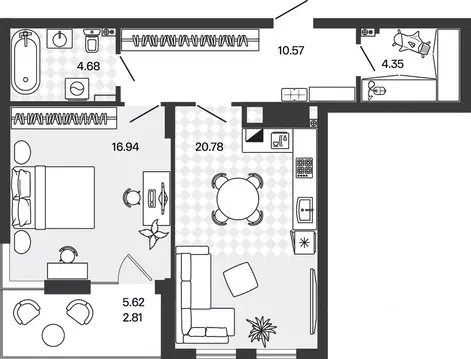 1-к кв. Калининградская область, Гурьевский муниципальный округ, пос. ...