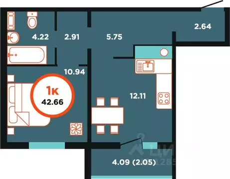 1-к кв. Калининградская область, Калининград Пригородная ул., 11 ...