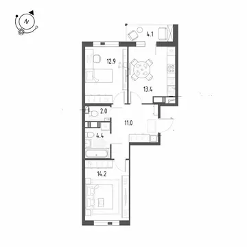 2-комнатная квартира: посёлок Шушары, Чудовская улица, 14к1 (60.1 м)