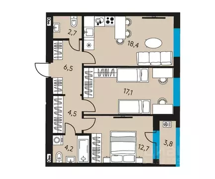 3-к кв. Пермский край, Пермь ул. Пушкина, 91 (68.0 м)