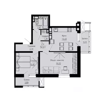 2-к кв. Ставропольский край, Пятигорск Скачки мкр,  (56.61 м)