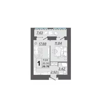 1-к кв. Брянская область, Брянск Архитектор жилой комплекс (39.78 м)