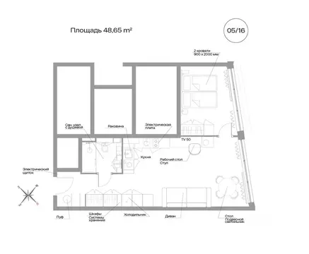 2-к кв. Санкт-Петербург Ленинский просп., 6 (48.65 м)