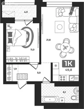 1-комнатная квартира: Тюмень, улица Разведчика Кузнецова, 16 (49.4 м)