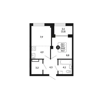 2-к кв. Кировская область, Киров Хлебозаводской проезд, 2 (34.8 м)