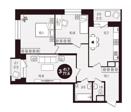 3-к кв. Чувашия, Новочебоксарск ул. 10-й Пятилетки, поз5 (77.6 м)
