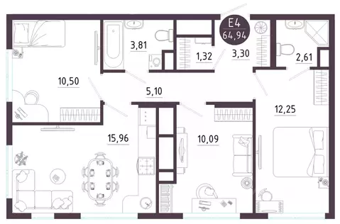 3-к кв. Тульская область, Тула ул. Купцов Гречихиных (64.94 м)