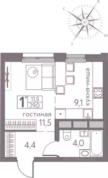 Студия Пермский край, Пермь ул. Серебристая, 3 (29.0 м)