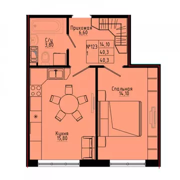 1-комнатная квартира: Коммунар, Железнодорожная улица, 41к1 (40.3 м)