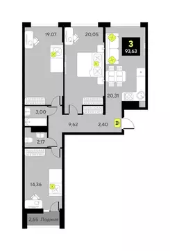 3-комнатная квартира: Тюмень, улица Ивана Чистякова, 3 (89.6 м)